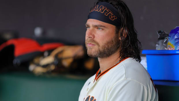 Jul 31, 2023; San Francisco, California, USA; San Francisco Giants shortstop Brandon Crawford (35) during the game against the Arizona Diamondbacks at Oracle Park.